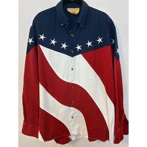 Cowboy Legend Vintage American Flag Western Shirt Stars Stripes Red White Blue